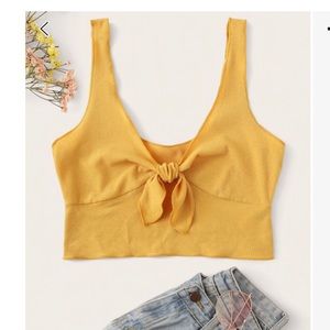 Yellow Tie front crop top